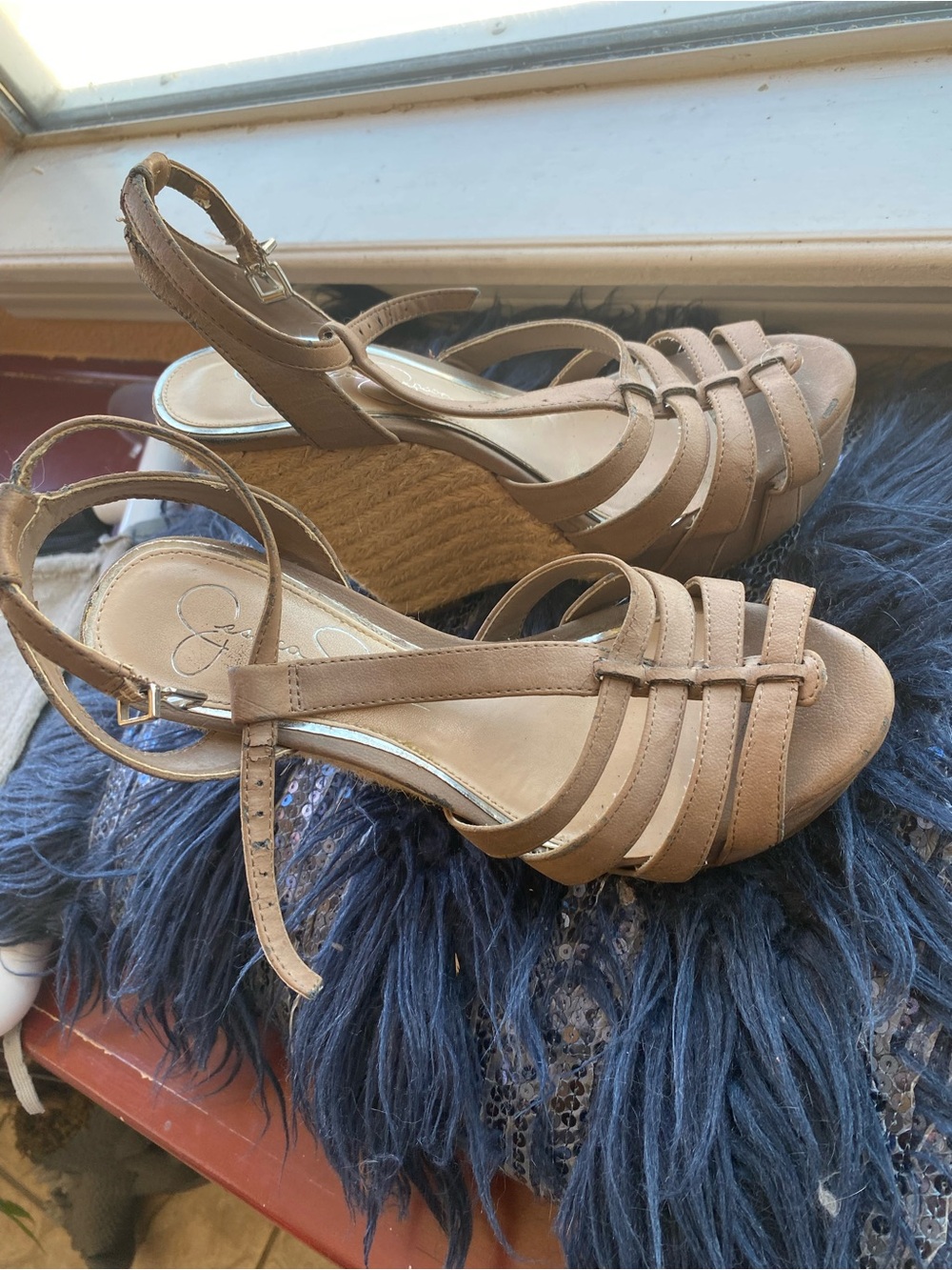 Jessica Simpson Tan Strappy Espadrille Wedge Sandals